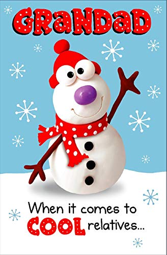 Grandad With A Snowman Greeting Christmas Card 