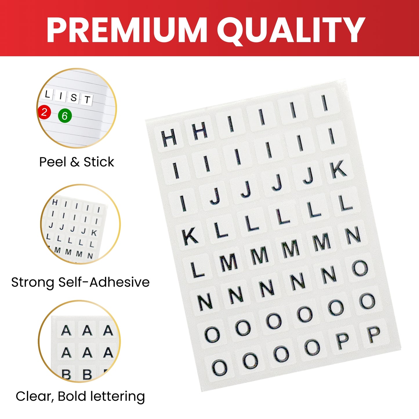 Pack of 2640 White on Black 8x10mm A-Z Letters Self-Adhesive Labels