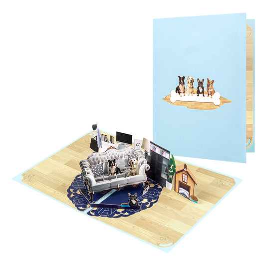 Sofa Snuggles Cozy Dog Scene 3D Pop Up Greeting Card