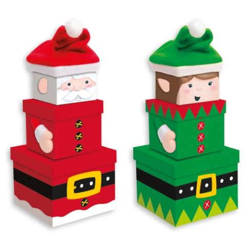 Elf or Santa Design Stackable Christmas Gift Boxes