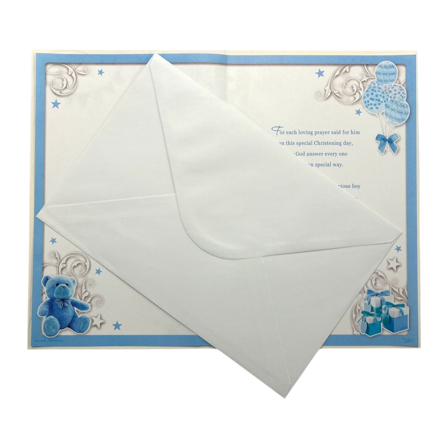 Blue Balloons And Teddy Design Baby Girl Christening Day Opacity Card	