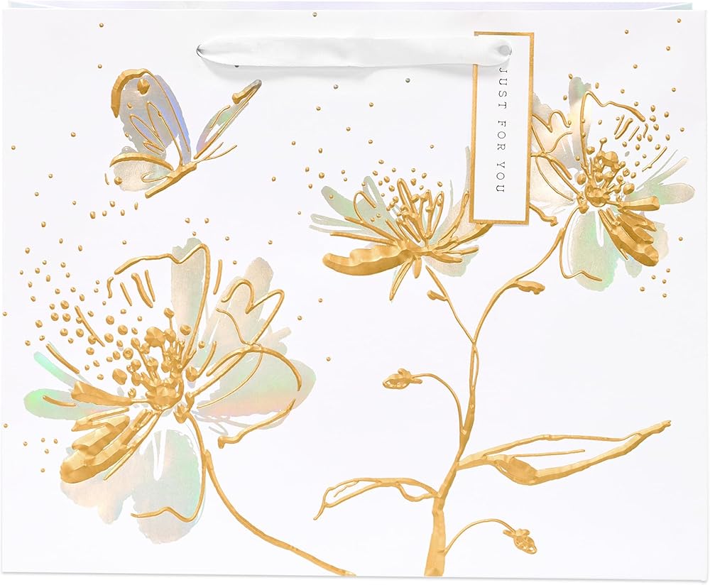 Floral White Lotus Design Large Gift Bag