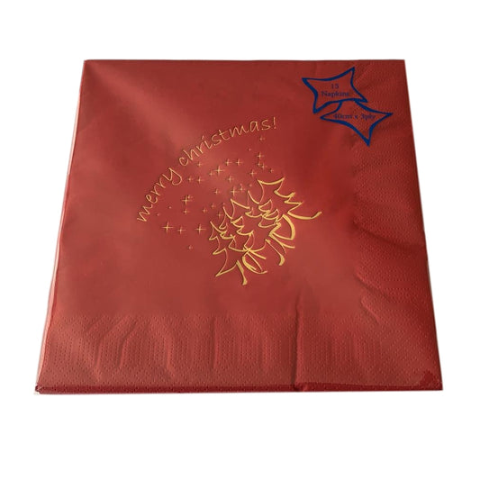 Pack of 15 Luxury Red Christmas Napkins 3ply