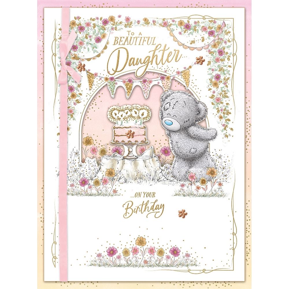 Bear With Cake And Candles Daughter Handmade Boxed Birthday Card