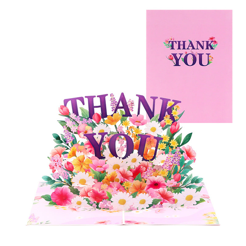 Pink & Purple Grateful Blooms 3D Pop Up Thank You Card
