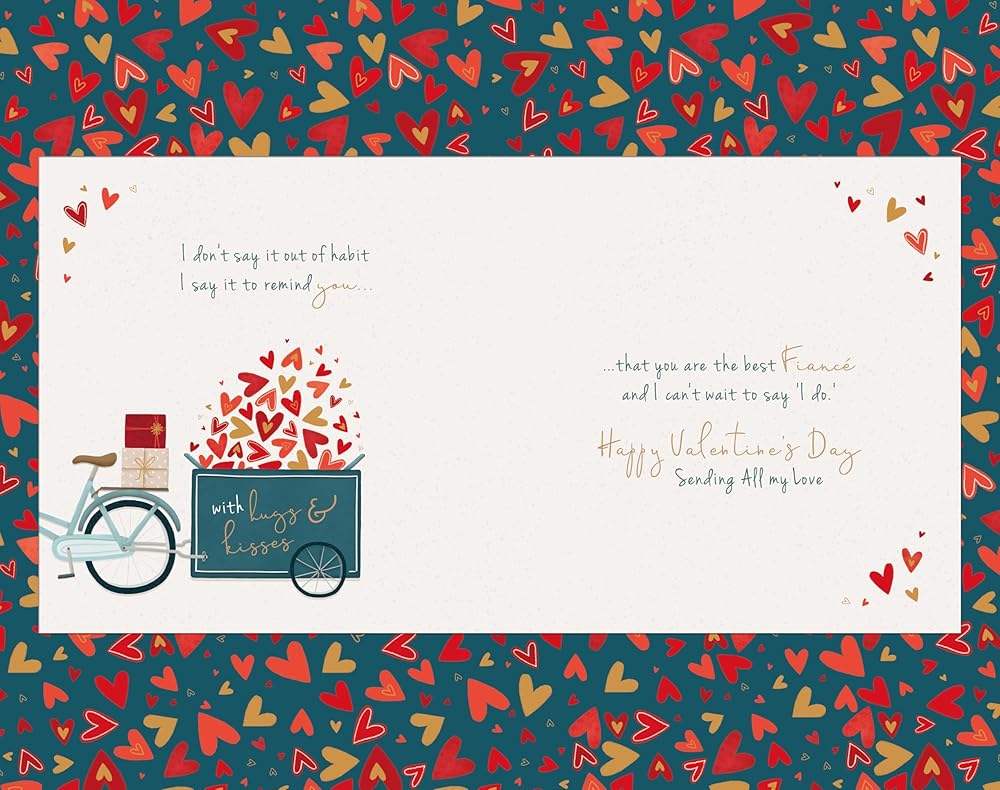Bicycle And Hearts Gorgeous Fiancé Luxury Handfinished Valentine's Day Card