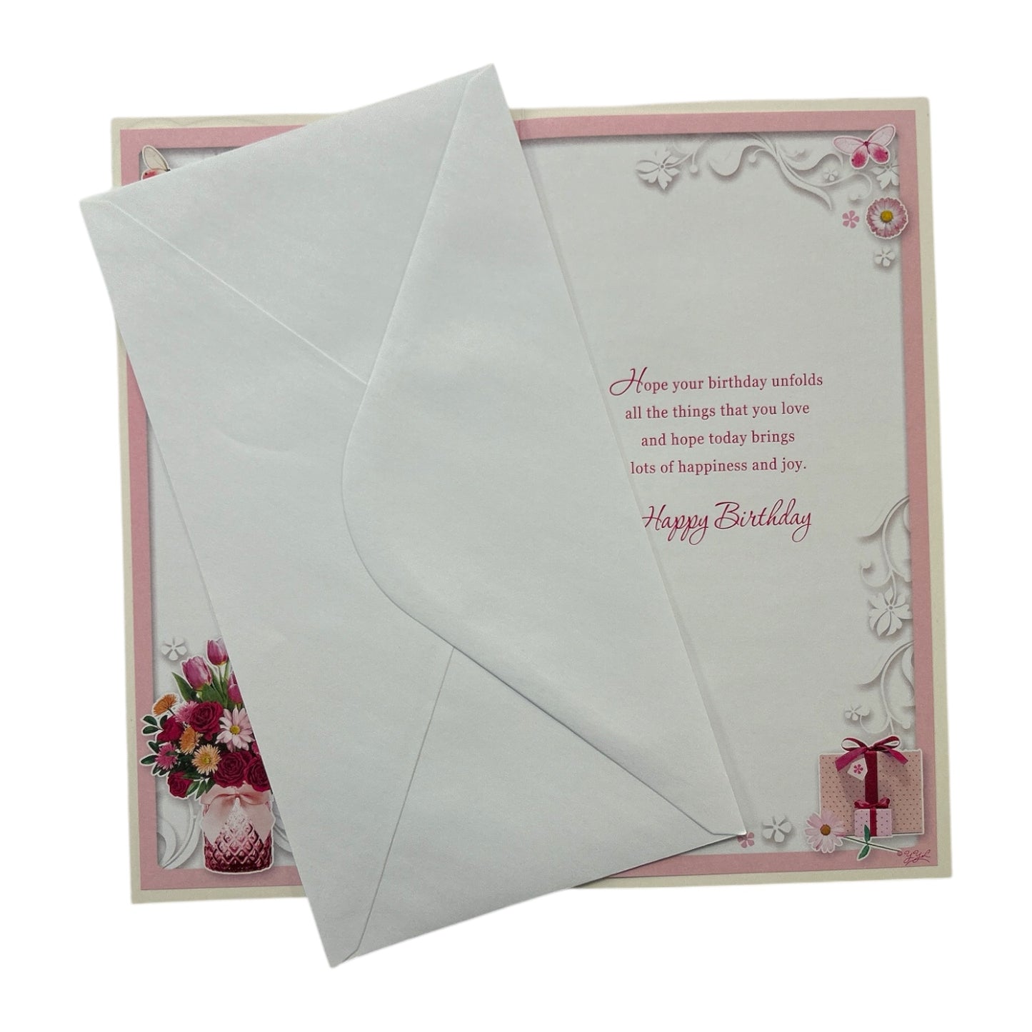Open Female Flower Pot and Gift Design Traditional Opacity Birthday Card