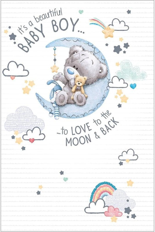Bear On Moon New Baby Boy Congratulations Card