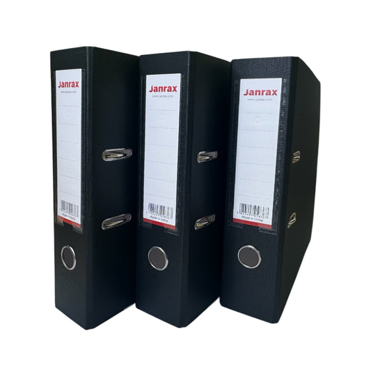 Pack of 3 A4 Black Paperbacked Lever Arch Files by Janrax