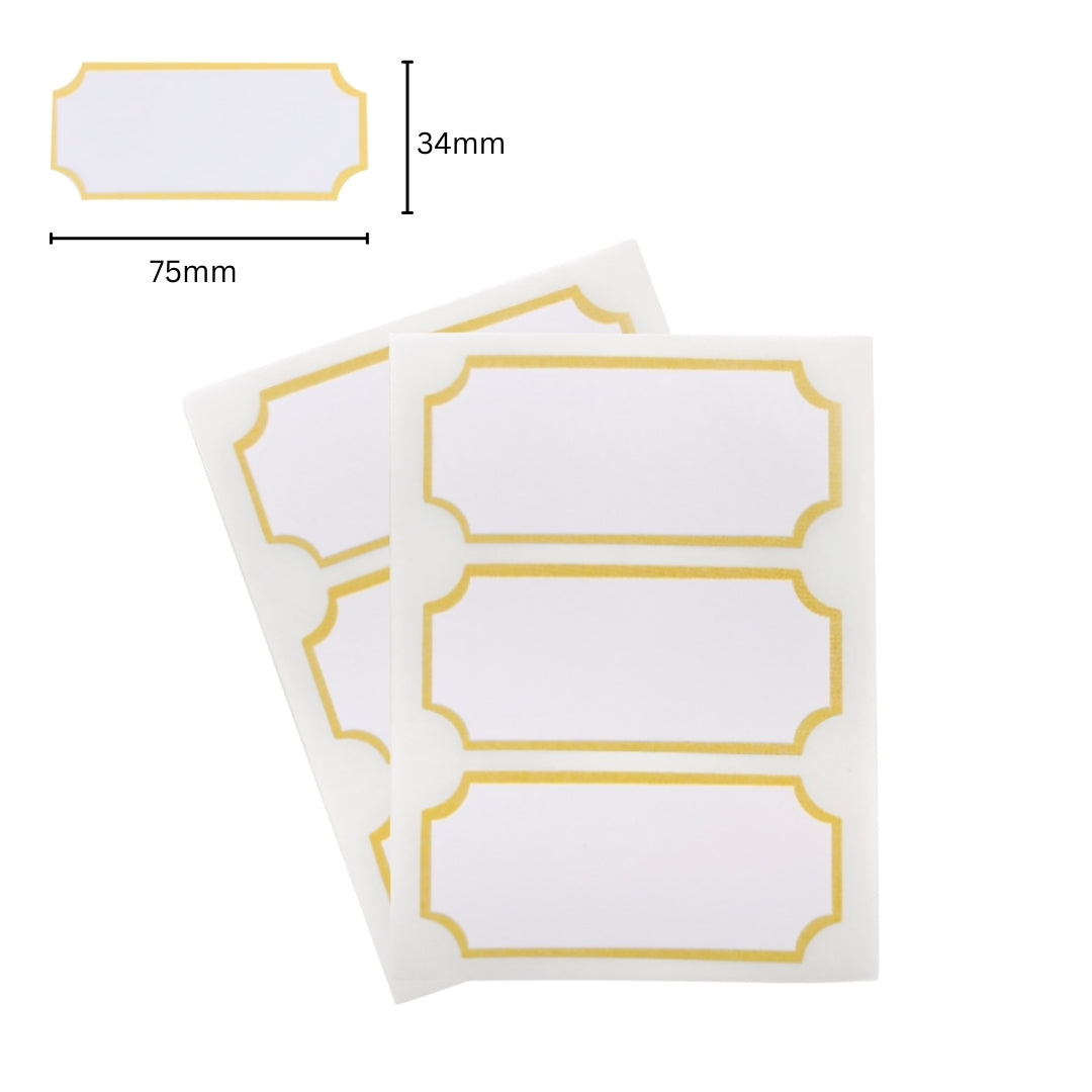 Pack of 21 Gold Border Printed 34x75mm Self-Adhesive Labels