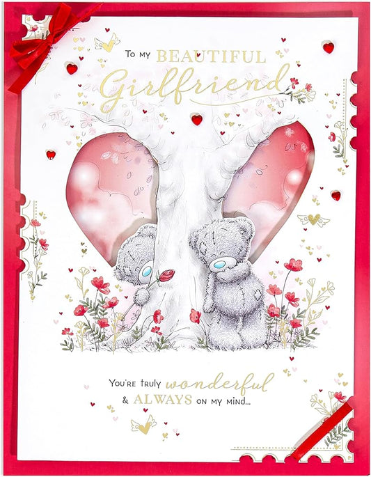Bears By Tree Trunk Girlfriend Luxury Boxed Handmade Valentine's Day Card