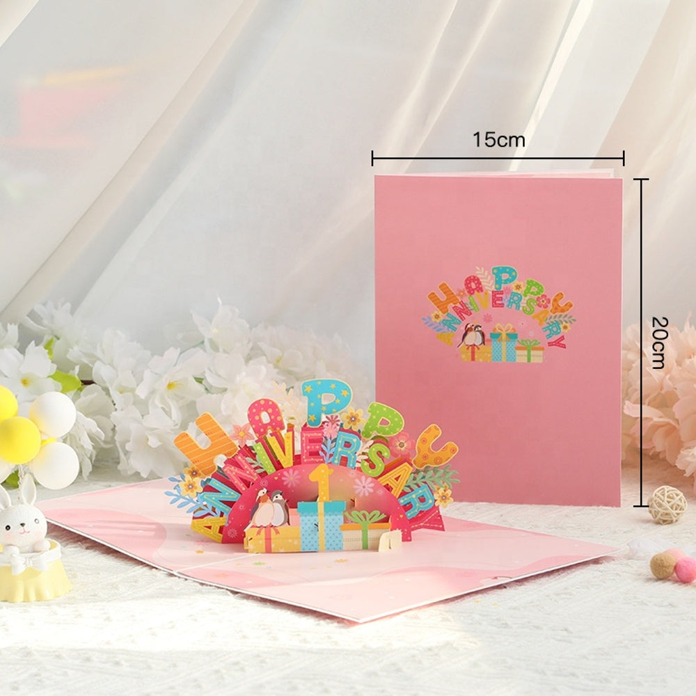 Joyful Birds & Blooms Customizable 3D Pop Up Anniversary Card