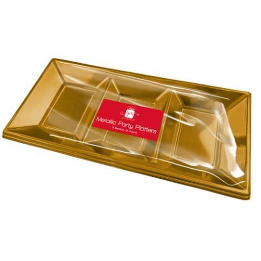 Pack of 2 Metallic 3 Sections Christmas Party Platter Tray 18x38cm