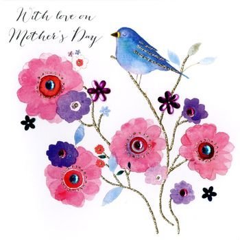 In Bloom Range Blue Bird on Blossoms Handmade Mother's Day Card