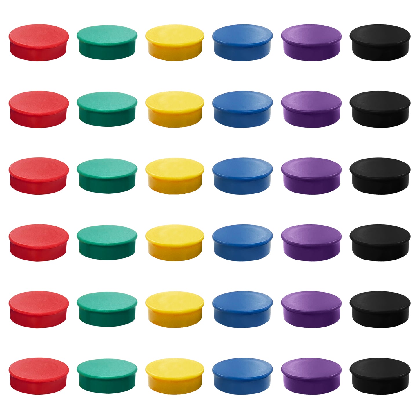 Pack of 36 Assorted Coloured Round Flat Magnets - 24mm Whiteboard Notice Board Office Fridge