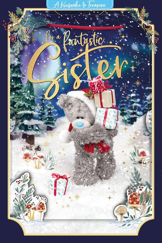 Bear Holding Presents Sister 3D Christmas Keepsake Card