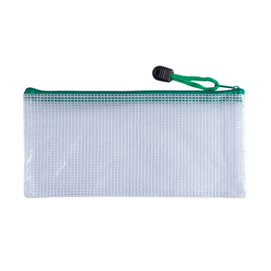 Pack of 12 DL Green PVC Mesh Zip Bags