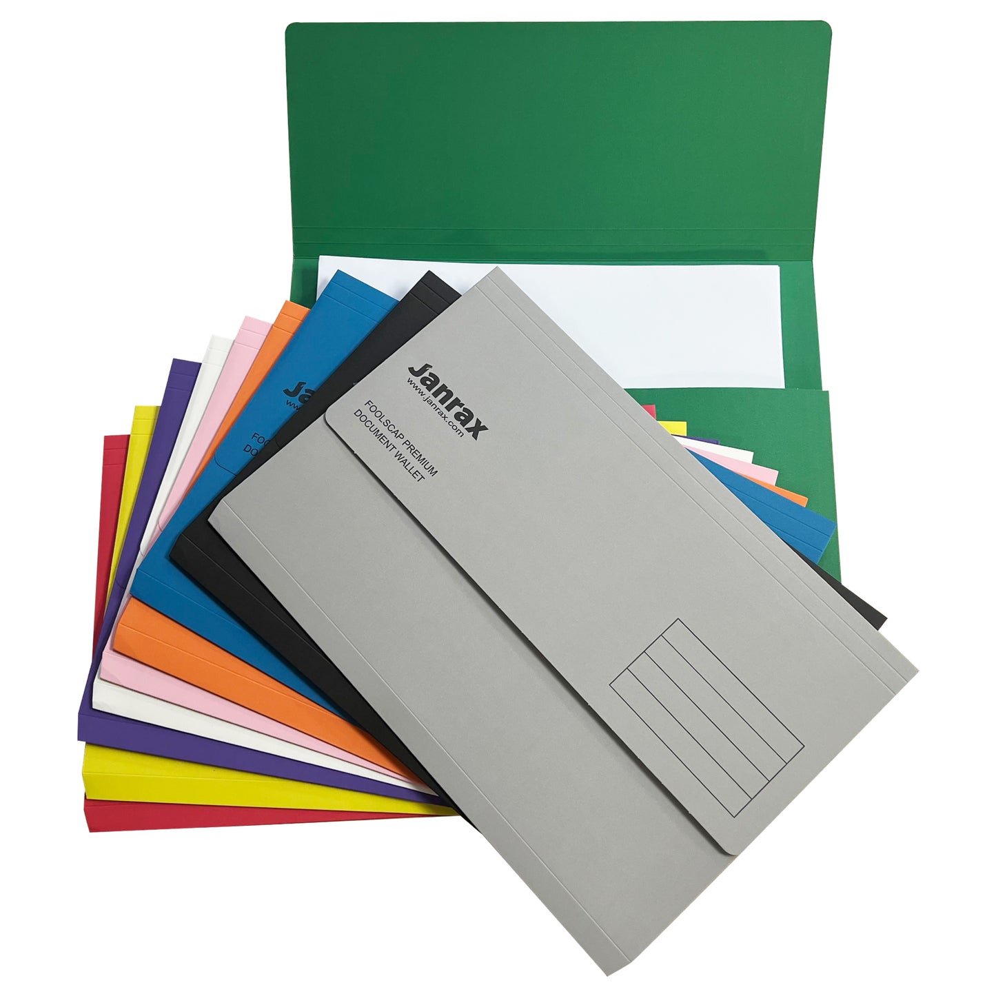 Pack of 50 Assorted Coloured Card Premium Foolscap Document Wallets