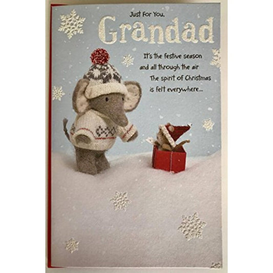 Grandad Cute Elliot and Buttons Glitter Christmas Greeting Card 