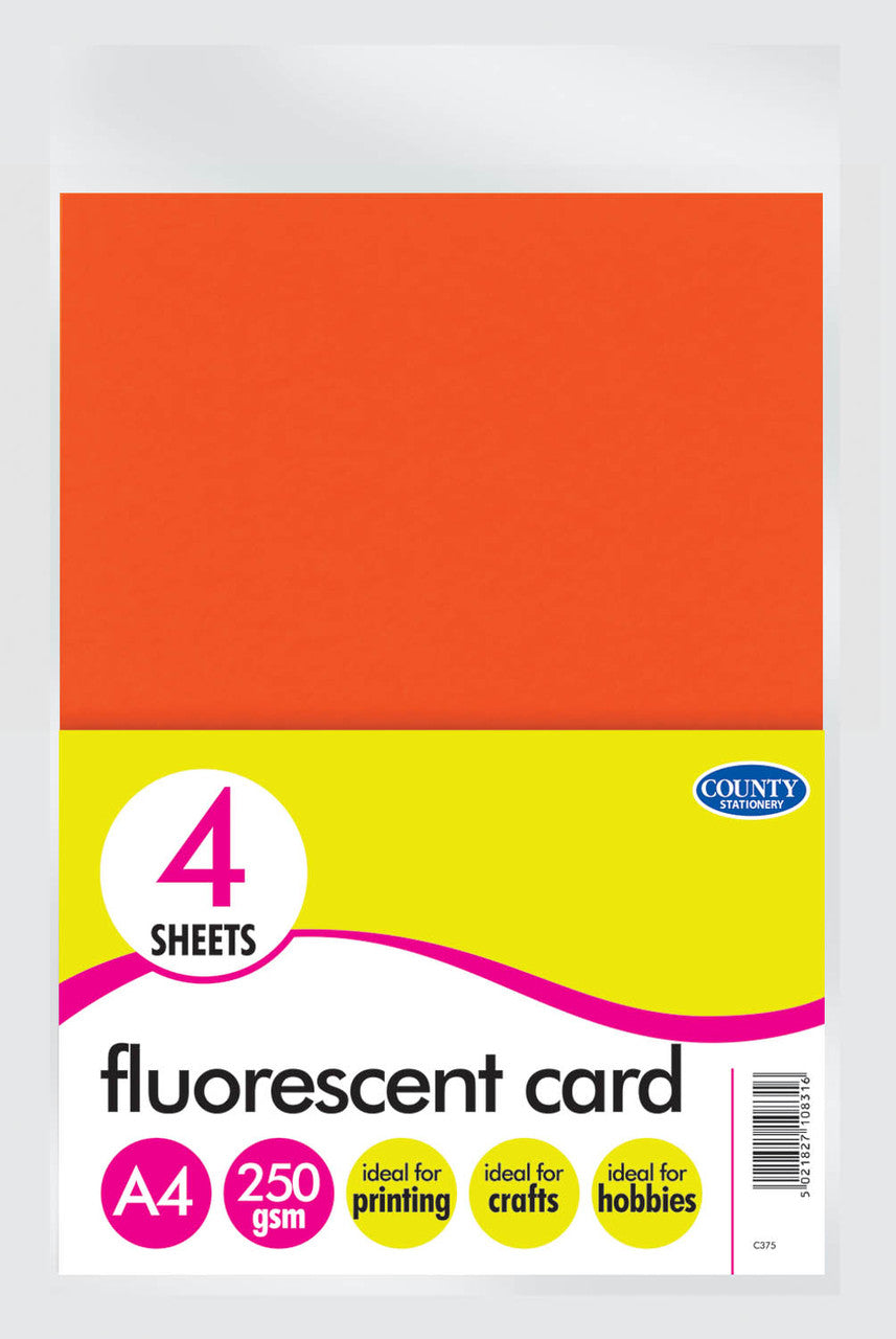 Pack of 24 Sheets Fluorescent Card 250gsm