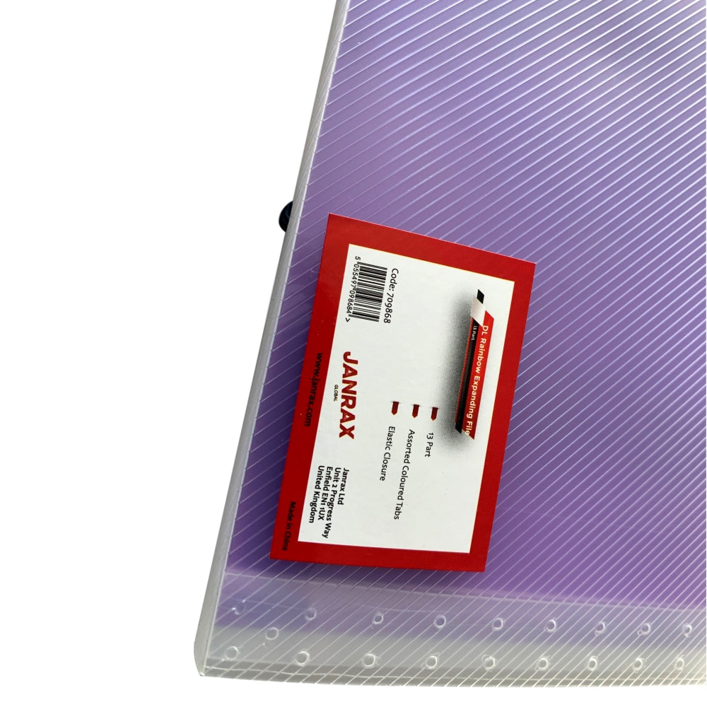 13 Part DL Rainbow Coloured Tabs Expanding File with Elastic Closure