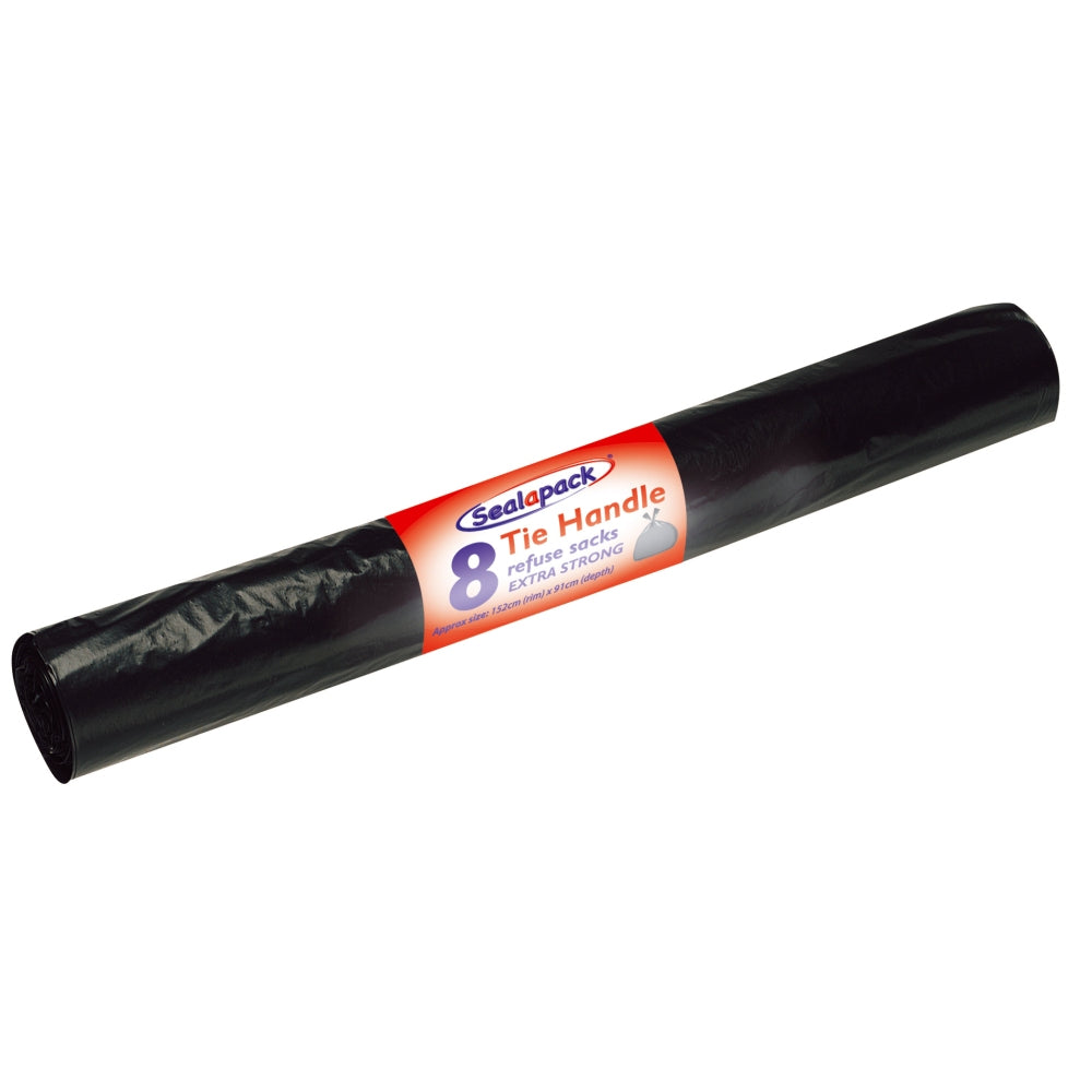 Sealapack 8 Tie Handle Black Refuse Bin Bag Sacks 70cm x 110cm