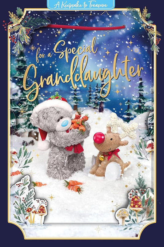 Bear And Reindeer Special Granddaughter 3D Keepsake Christmas Card