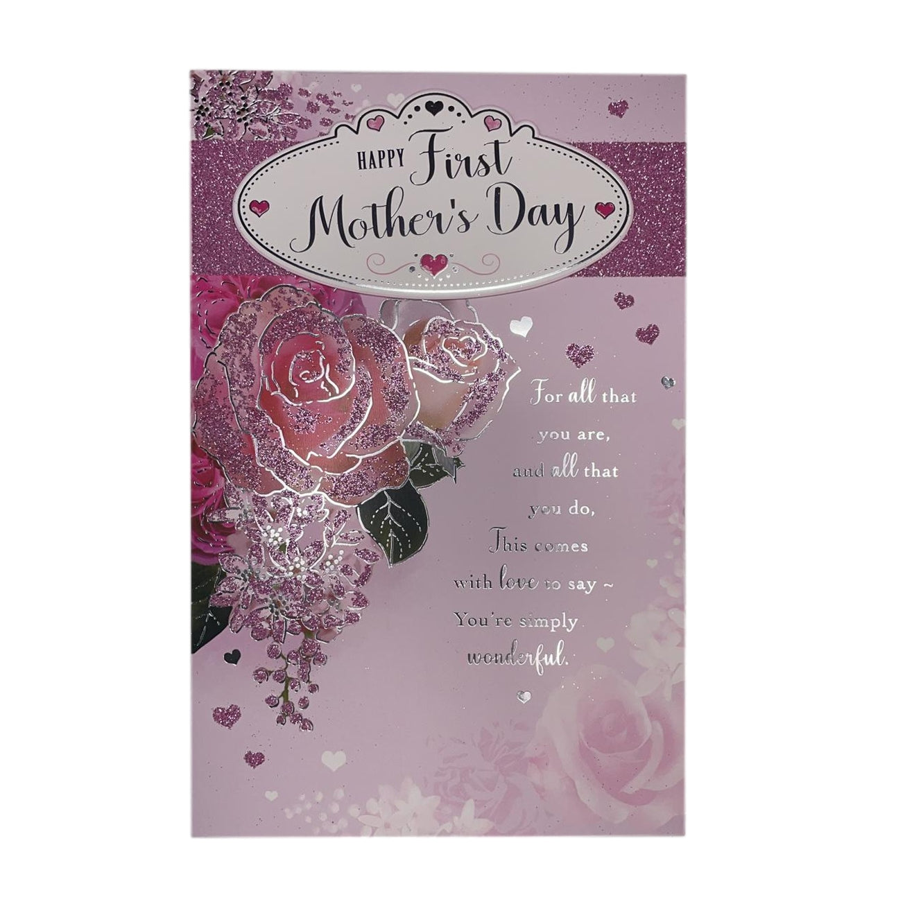 Happy First Mother's Day Glitter Rose Design Open Card