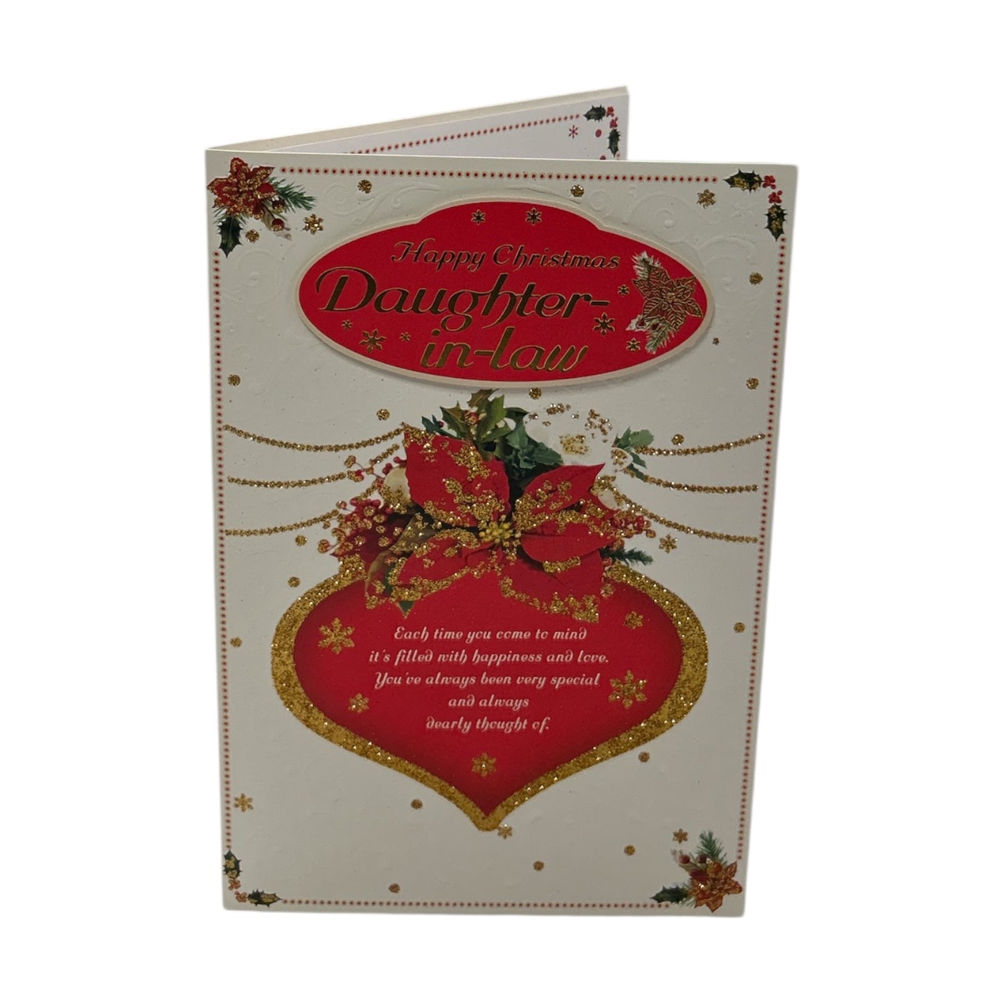 For Daughter In Law Heart With a Poinsettia Flower Design Christmas Card