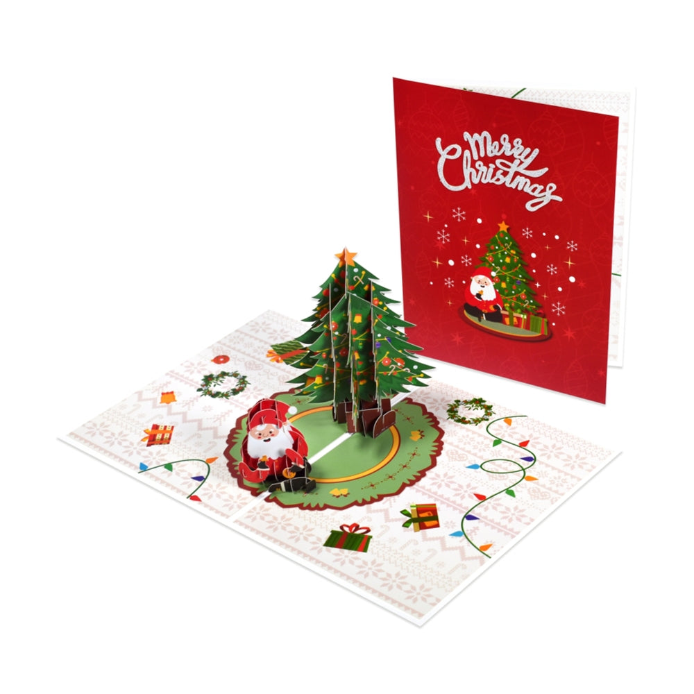 Festive Scene Xmas Tree and Santa Claus 3D Pop Up Christmas Card