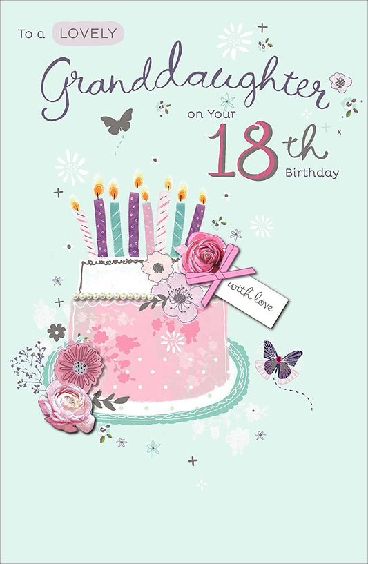 Roses Pearl Diamante Lovely 18th Granddaughter Birthday Card