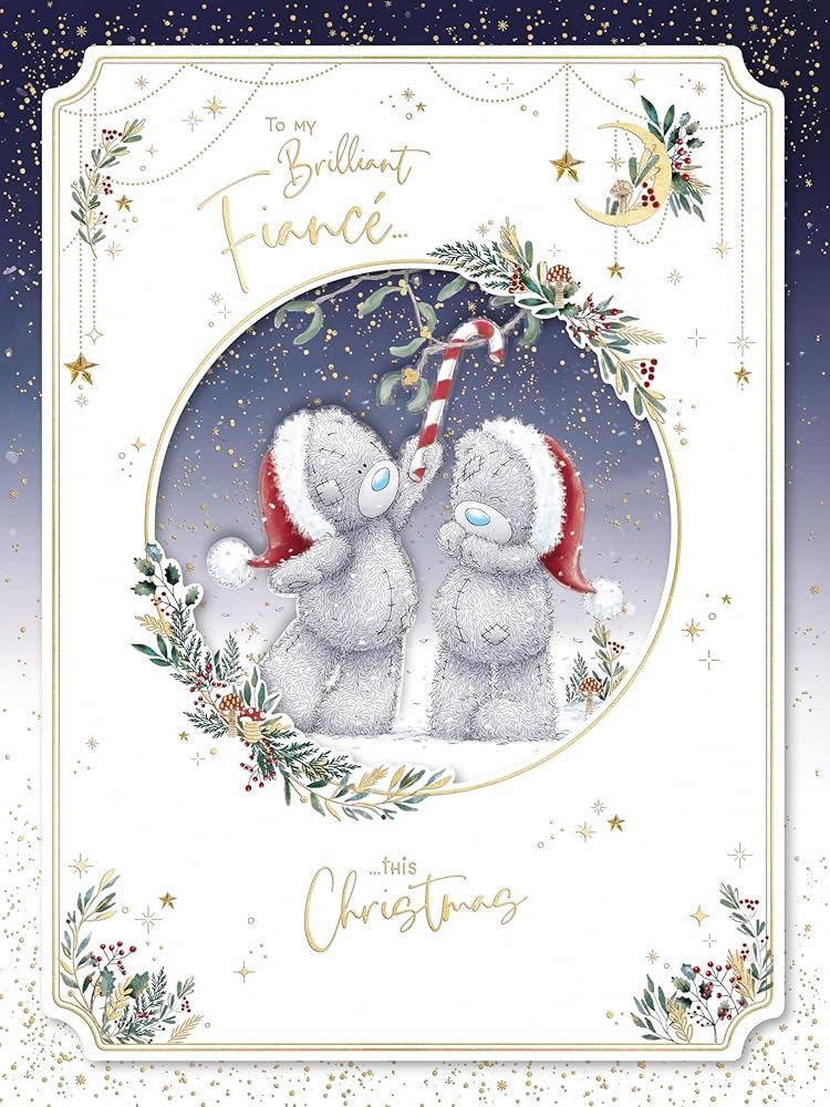 Bears With Candy Canes Brilliant Fiancé Luxury Boxed Handmade Christmas Card