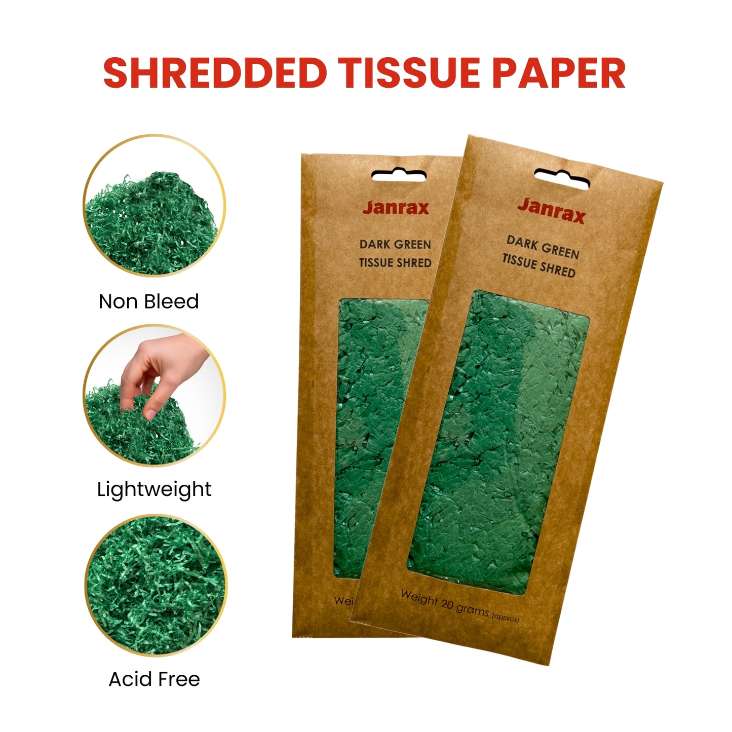 48 Packs of Dark Green Tissue Shred 20g - Total 960g