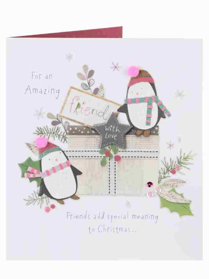 Amazing Friend Cute Penguin Luxury Handmade Christmas Greeting Card