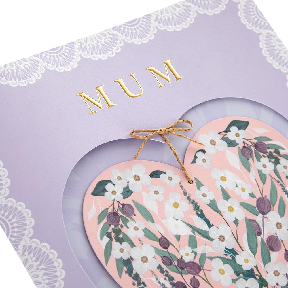Traditional Illustrated Floral Heart Design Luxury Boxed Mum Birthday, Mother's Day Card