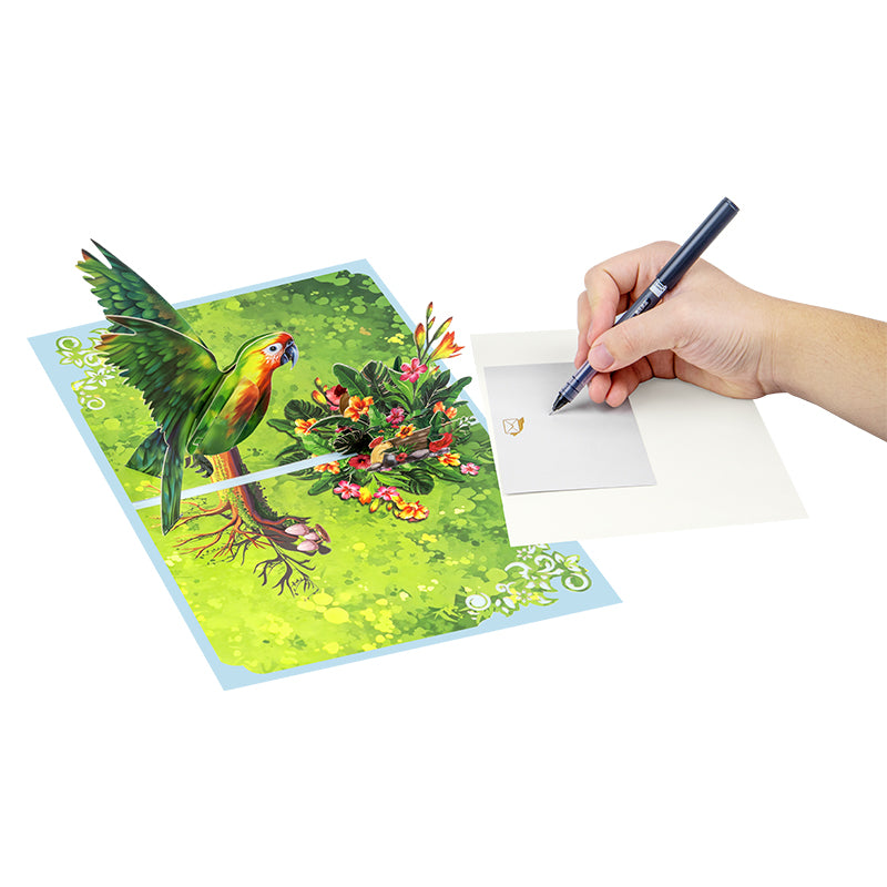Exotic Wishes Parrot in Bloom 3D Pop Up Greeting Card - Birthday Mother Anniversary Valentine's Day