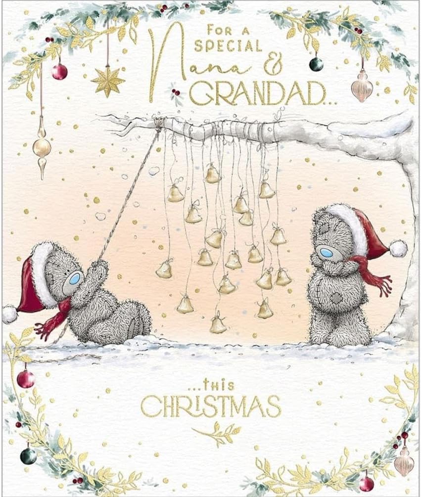 Bears With Bells On Strings Special Nana & Grandad Christmas Card