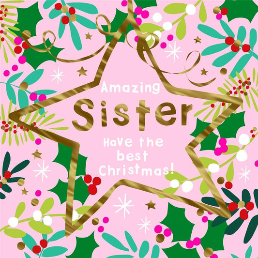 Leaves and Star Design Sister Christmas Card