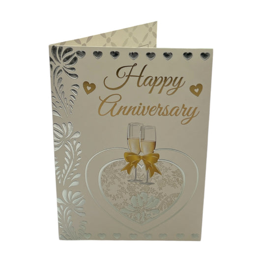 Traditional Champagne Gold and Silver Design Anniversary Card