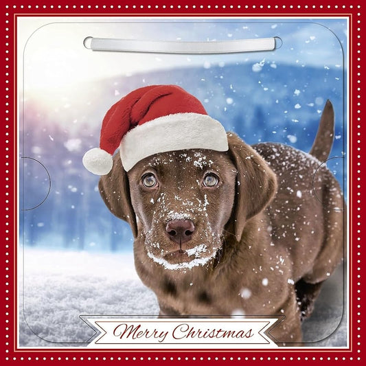 Chocolate Lab In Santa Hat Photographic 3D Lenticular Merry Christmas Card with Detachable Keepsake