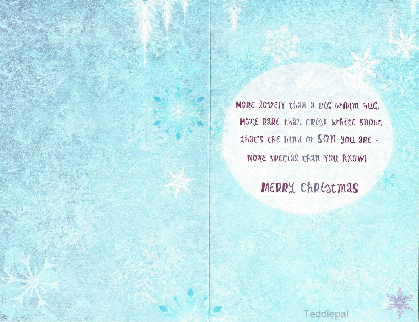 "For A Son Who's Worth Melting For" Disney's Frozen Christmas Card Olaf 