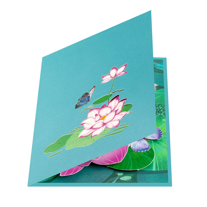 Floating Grace Pink Lotus 3D Pop Up Greeting Card - Birthday Mother Anniversary Valentine's Day
