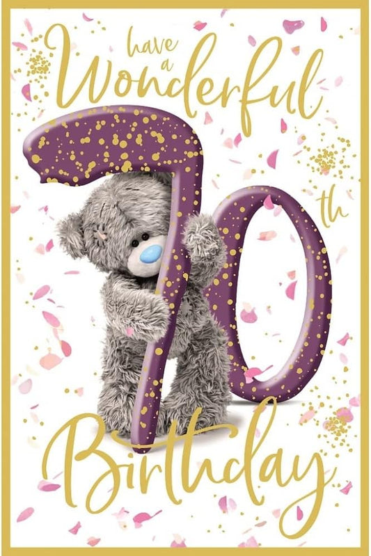 Bear Peeking Through 70th Birthday Card