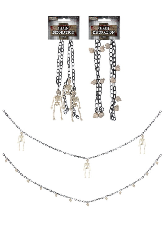 Pack of 3 Halloween Chain Decoration with Hanging Skeletons or Skulls (140cm)