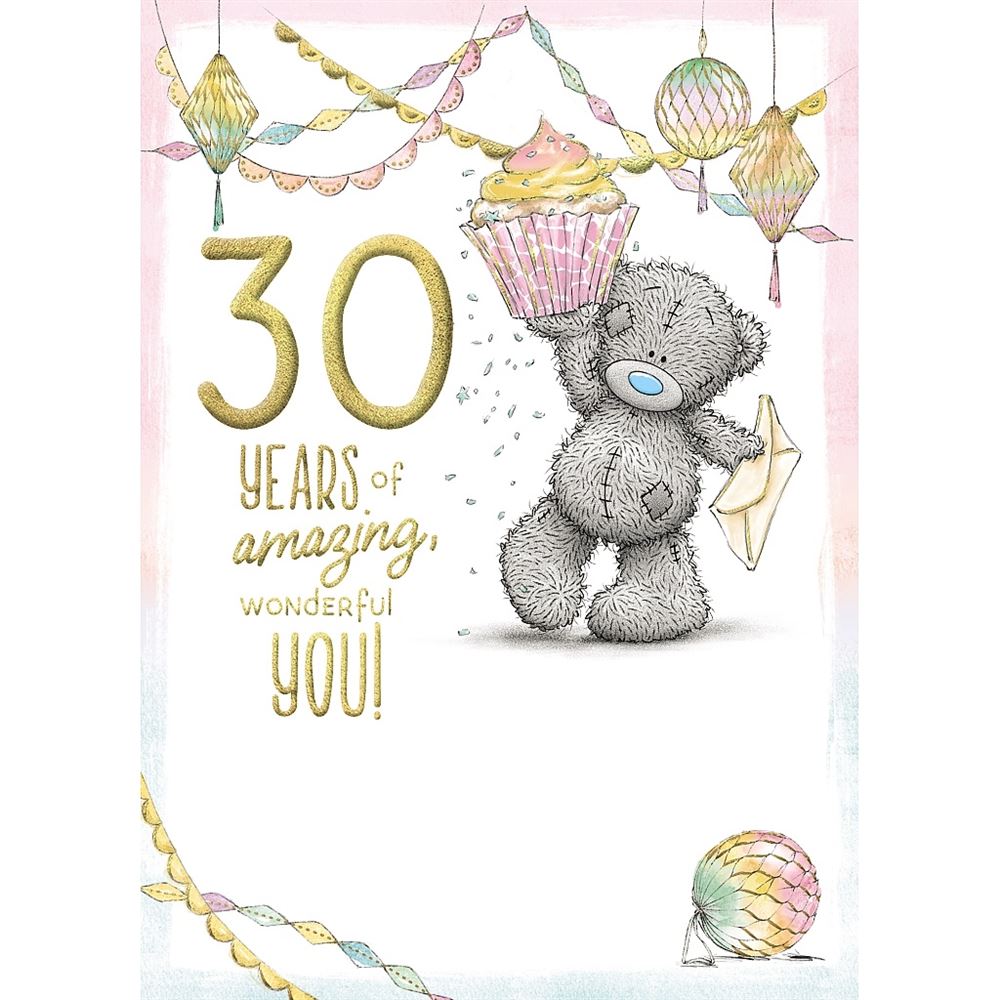Bear Holding Cup Cake 30th Birthday Card