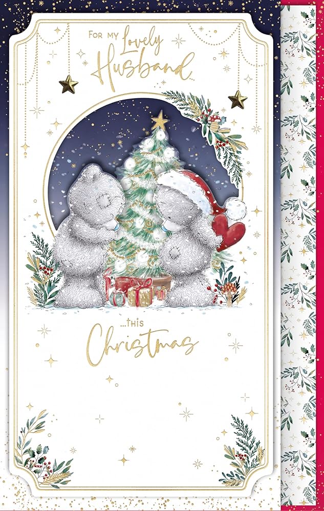 Bears By Tree Lovely Husband Luxury Handmade Christmas Card