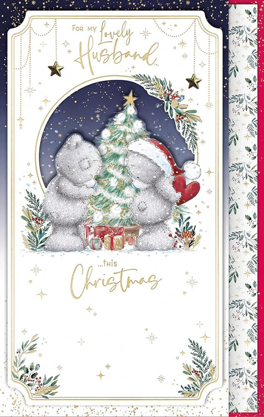 Bears By Tree Lovely Husband Luxury Handmade Christmas Card