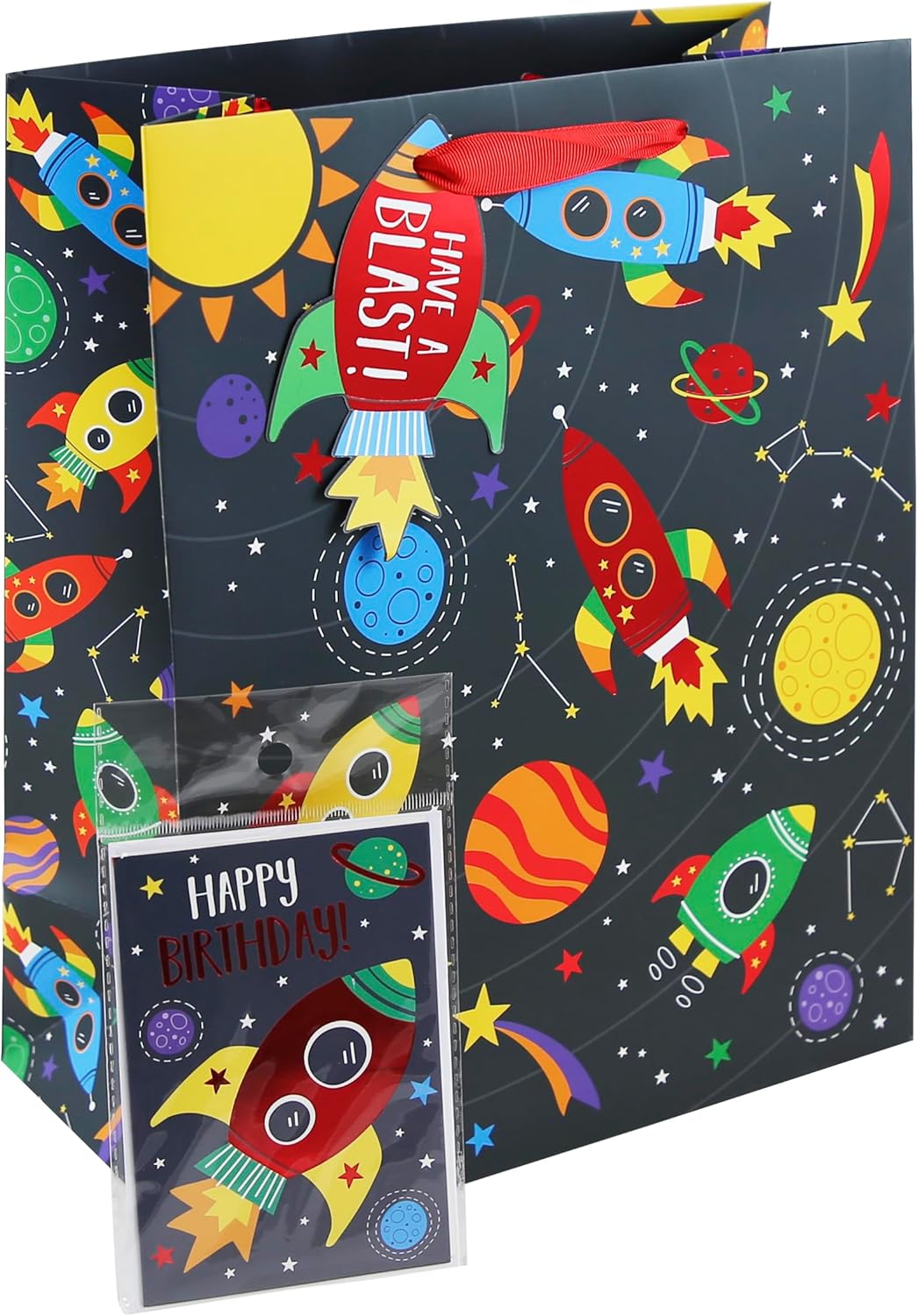 Space Theme Solar System Happy Birthday Large Gift Bag