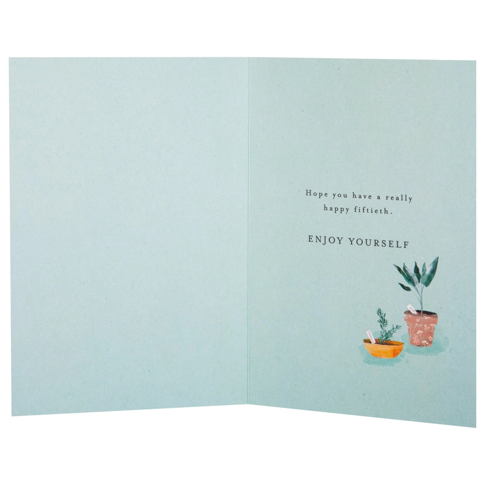 Balloons & Plants Design 50th Birthday Card