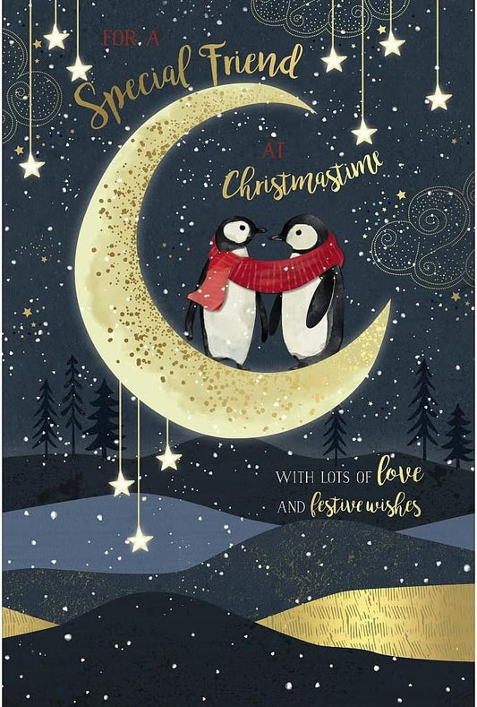 Penguins Stood on Moon Special Friend Christmas Card